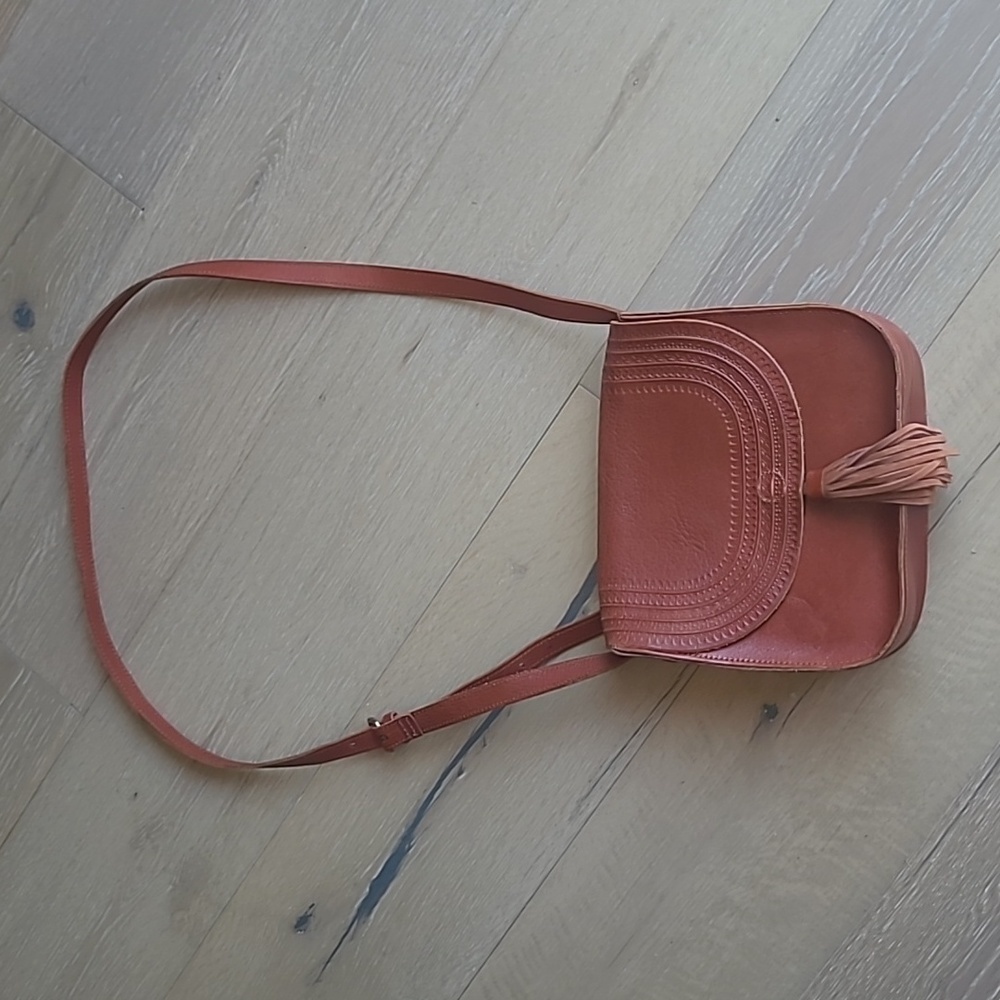 Lucky Brand Reddish Brown Leather Crossbody Bag with Tassel - Picture 9 of 9